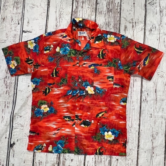 Hawaiian Hawaii Vintage Floral Button Down Honeymoon Short Sleeve Shirt - Picture 3 of 7